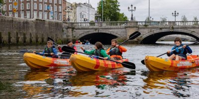 Three kayaks near O'Connell Street, Dublin, Ireland