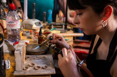 woman making rings 